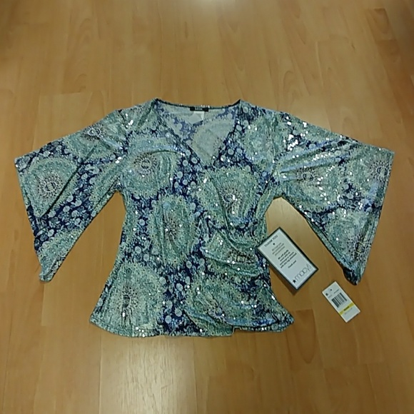 MSK Surplice Cold Shoulder Top with Bell Sleeves - Picture 7 of 8